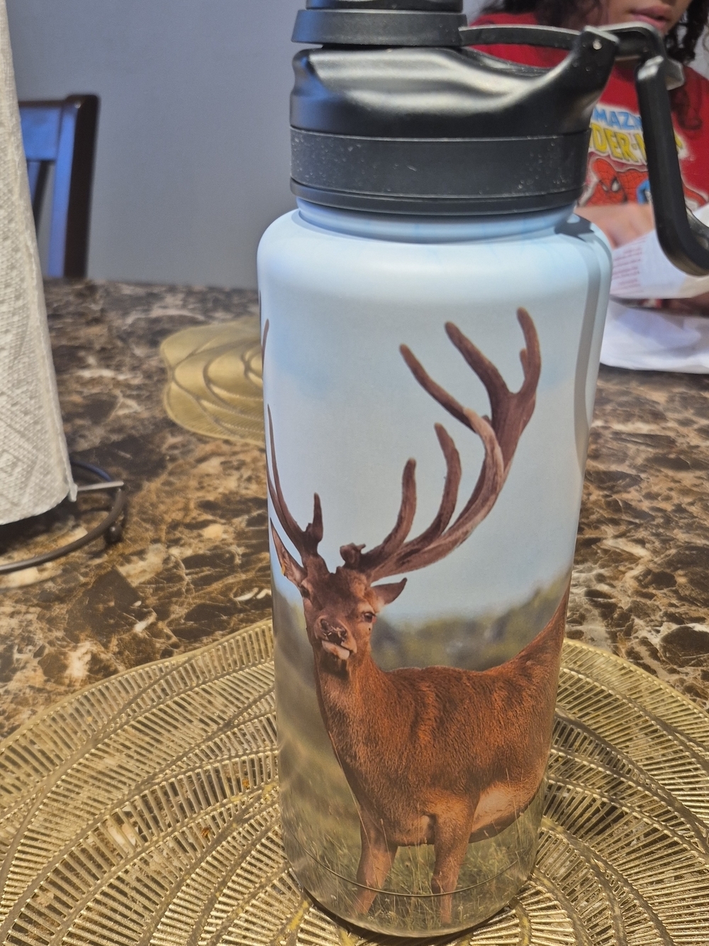Insulated Deer Print Water Bottle - Light Blue